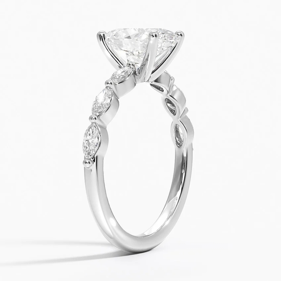 3.50ctw 14K Gold Oval Moissanite Solitaire With Accent Marquise Lab Diamond Ring - Picture 2 of 4